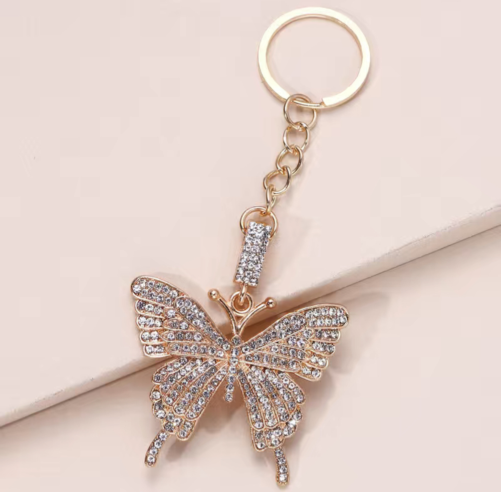 3/$25 Butterfly Gold Tone Rhinestones Keychain NEW